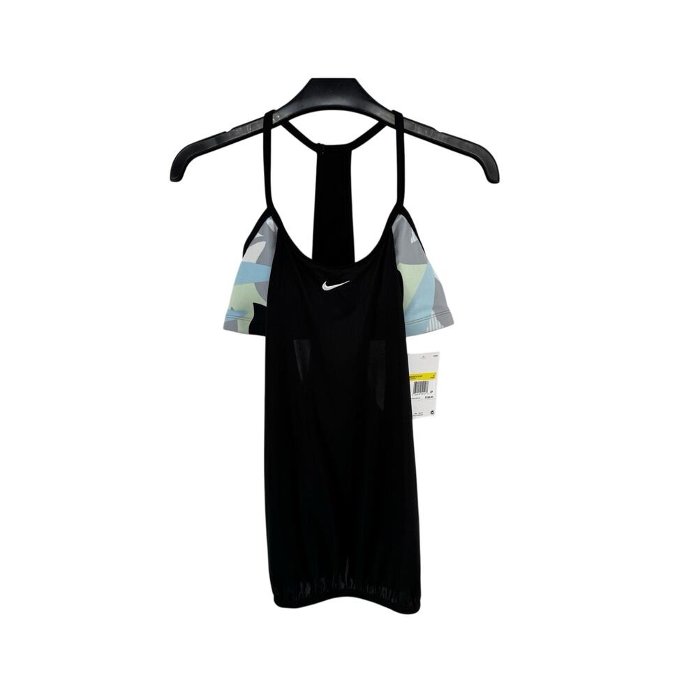 Nike Women's Black and Color Block Layered Loose Fit Racerback Tankini Top Small